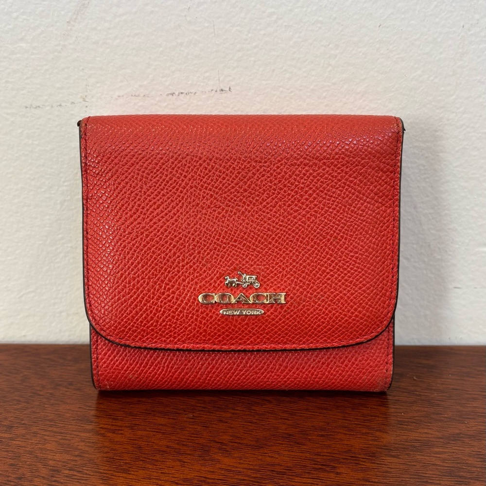 Coach Orange Leather Women's Trifold Wallet Used Once